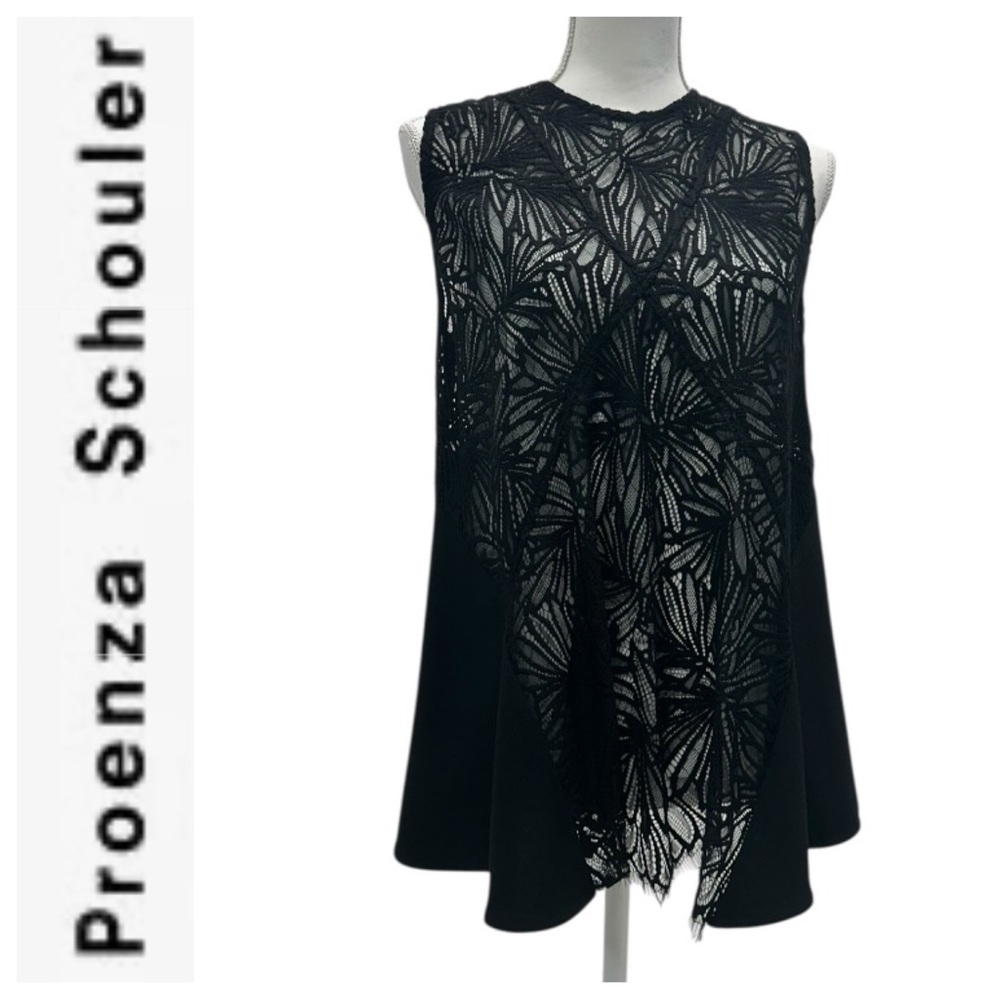 Proenza Schouler Black Guipure Lace Sleeveless Blouse with Tank Sz 8 $790